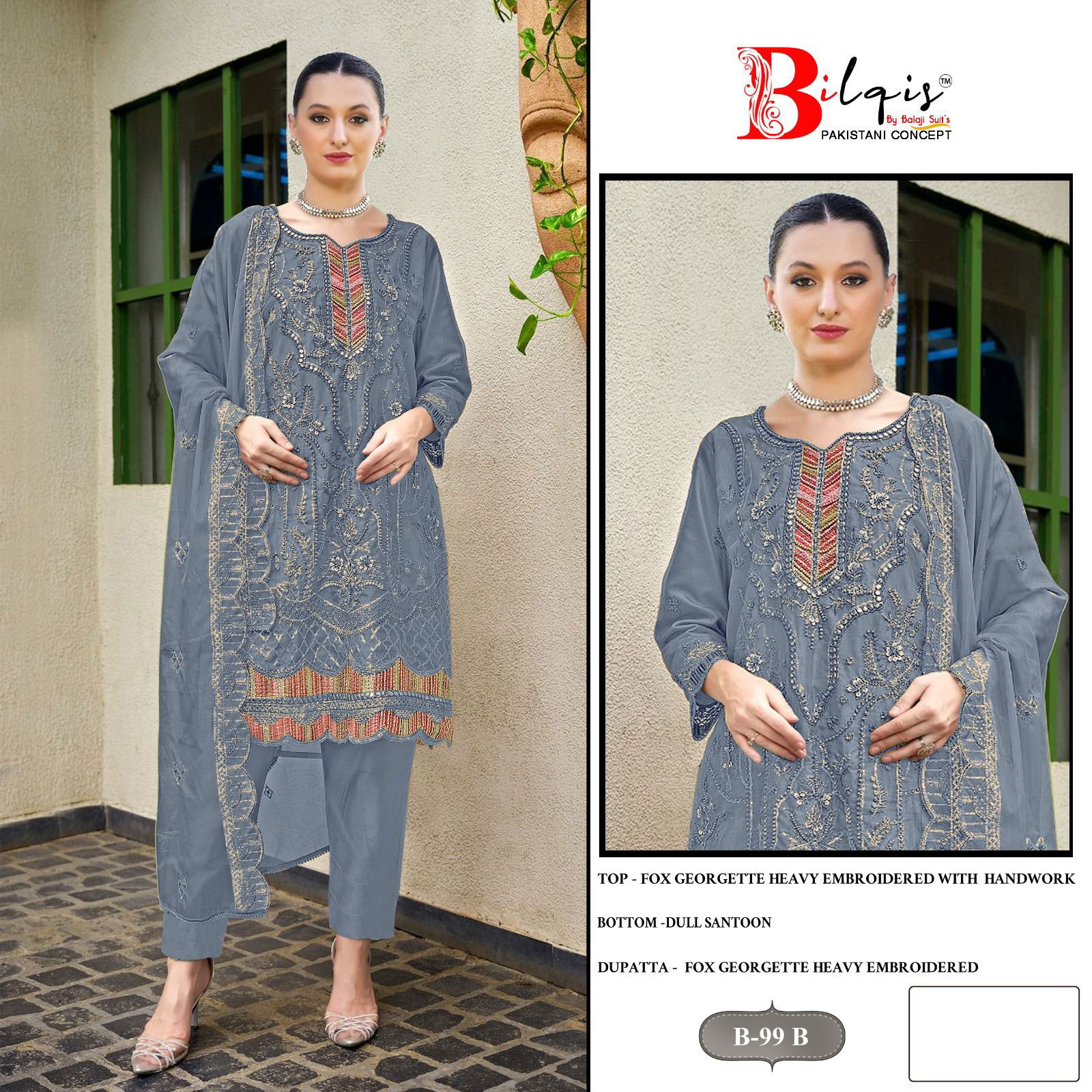 Bilqis B 99 A to D Faux Georgette Pakistani Suits Wholesale Price In Surat
